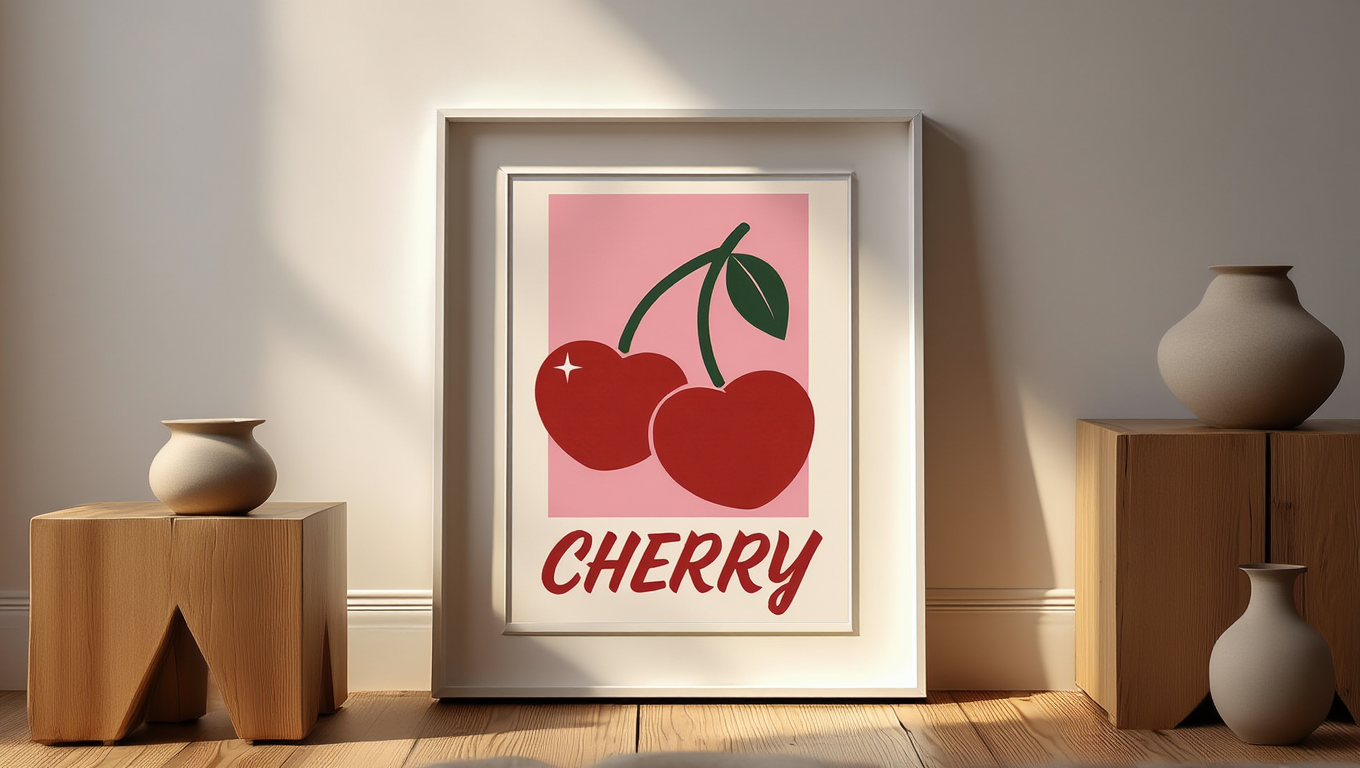 Cherry Pop Poster – Vibrant Fruit Wall Art for Kitchen & Living Room Decor