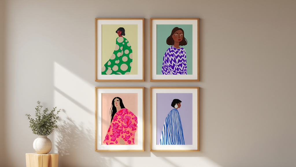 4 Geometric Retro Women Prints – Colorful Modern Wall Art