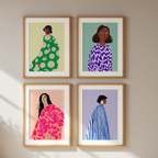 4 Geometric Retro Women Prints – Colorful Modern Wall Art - Hakyarts