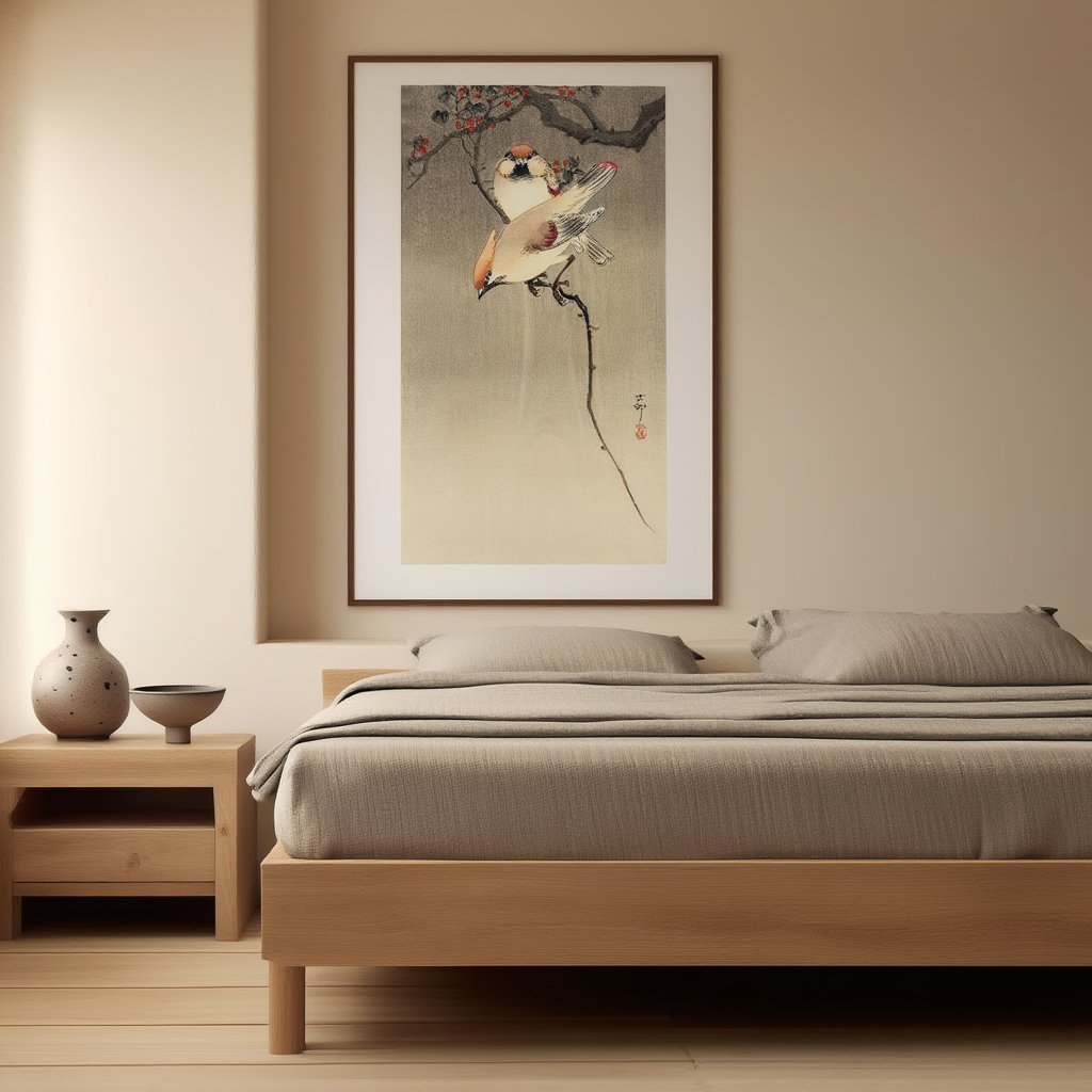 Ohara Koson - Stære og kirsebærtræ-plakat