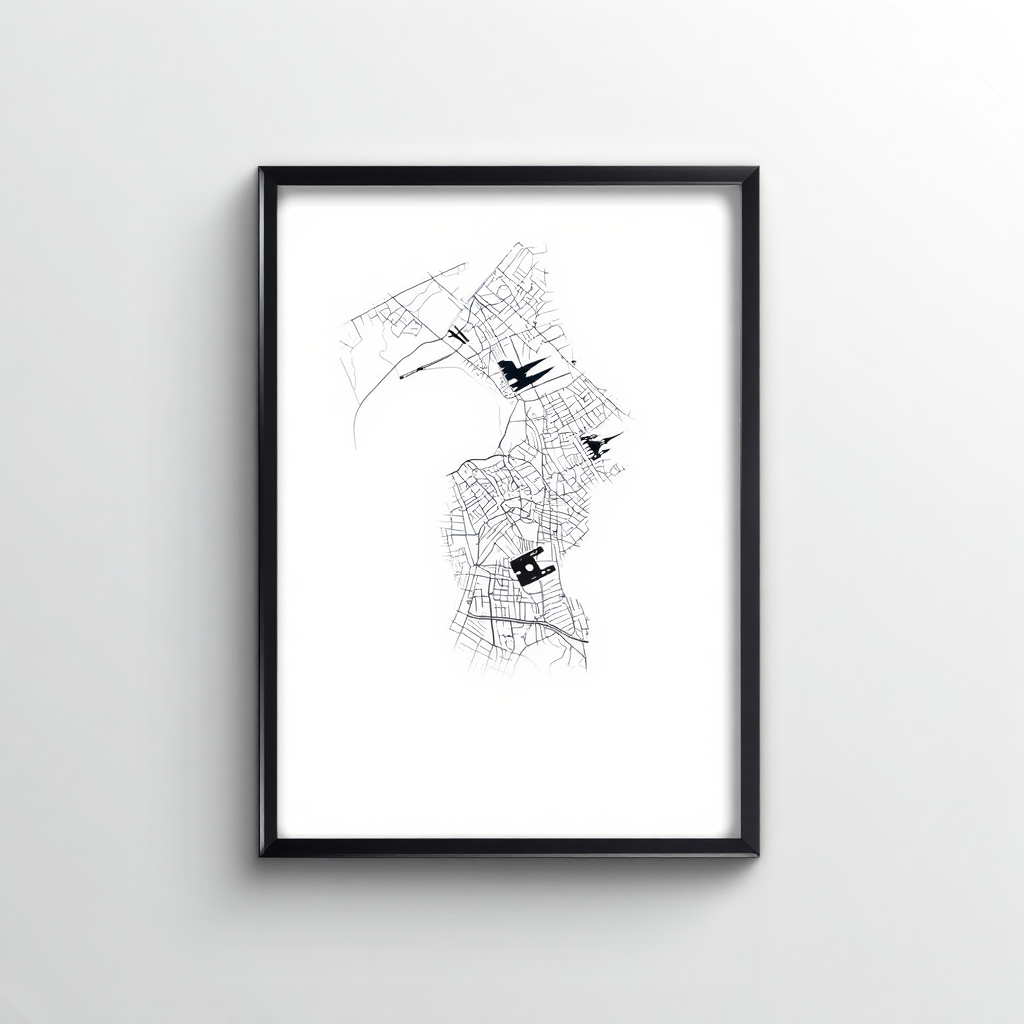 Montreal City Map Poster – Minimalist Black & White Urban Wall Art Print