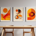 Abstract Orange Bauhaus Bicycle – Office Set of 3 Prints - Hakyarts