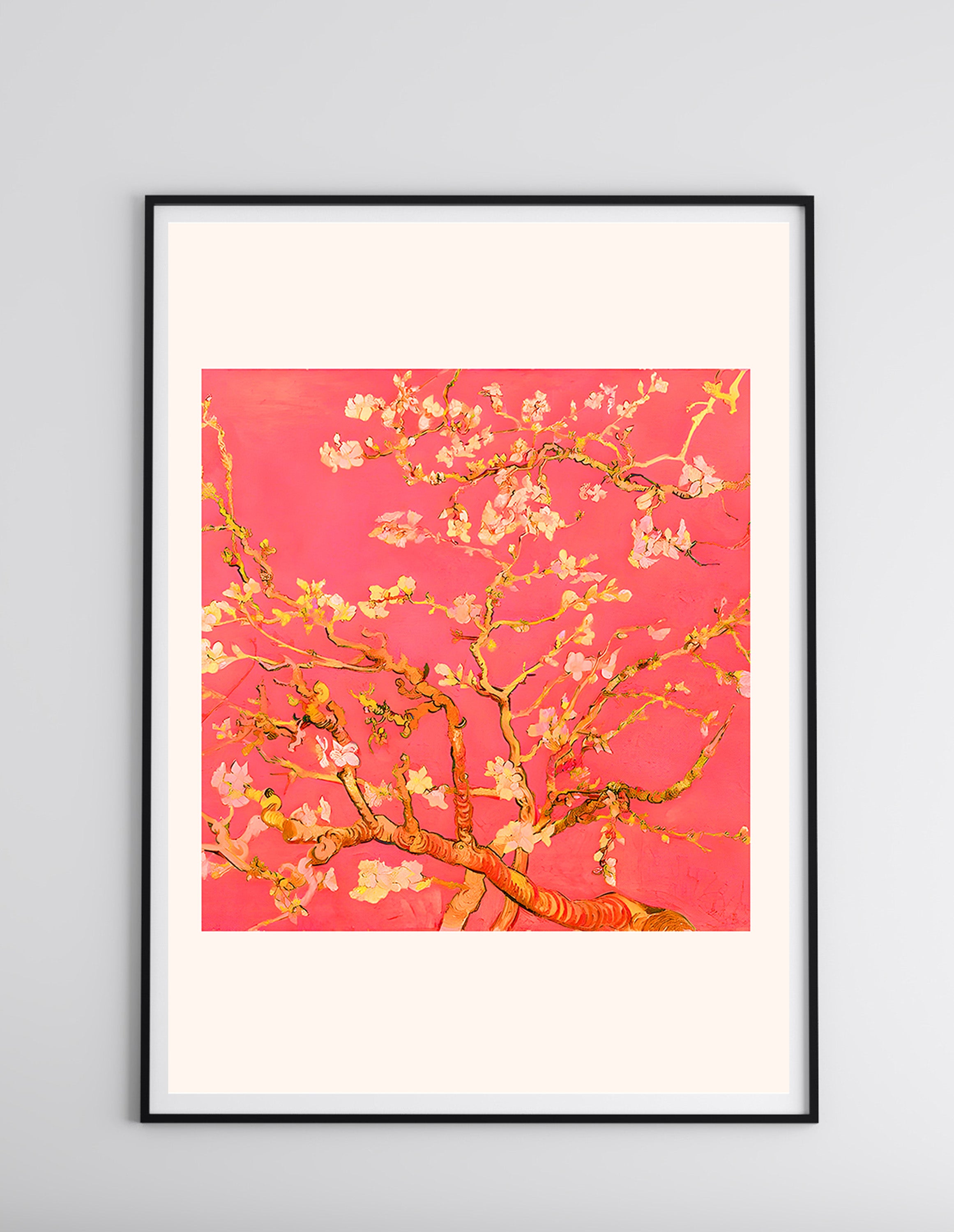 Bright Red Floral Modern Art Poster