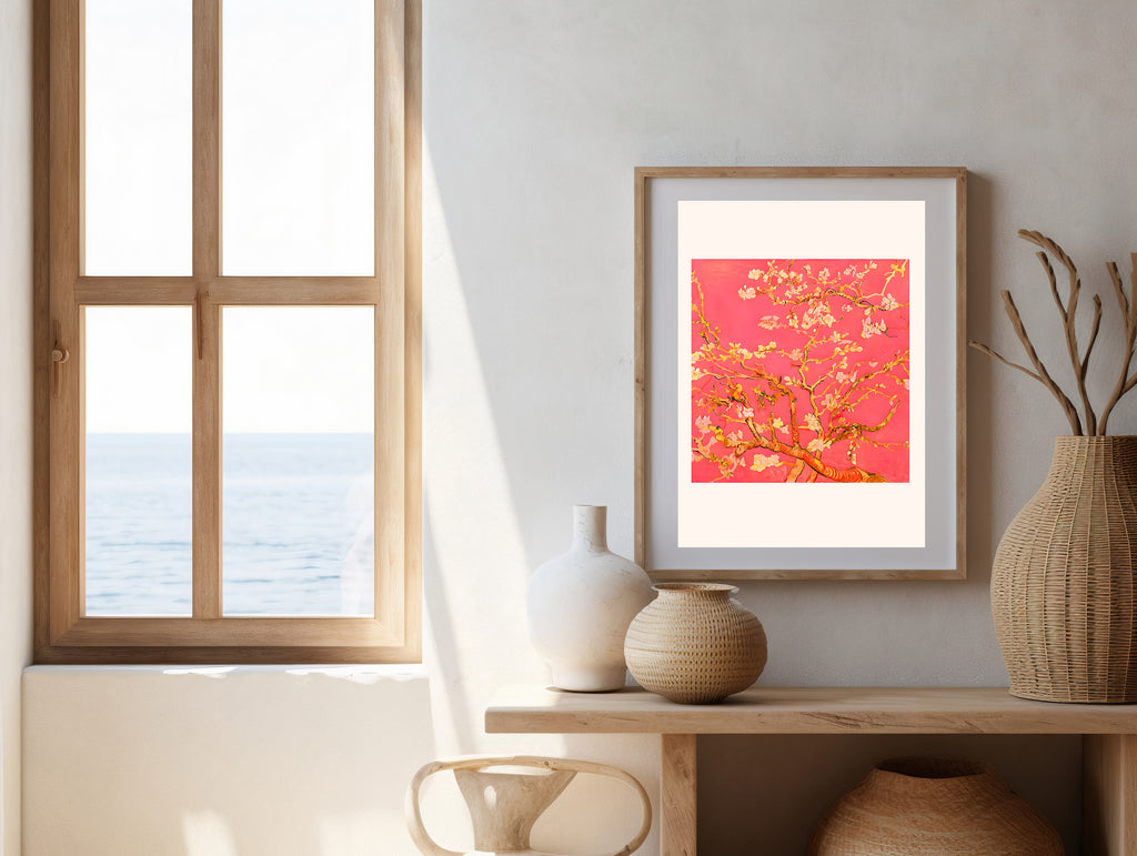 Affiche d'art moderne florale rouge vif