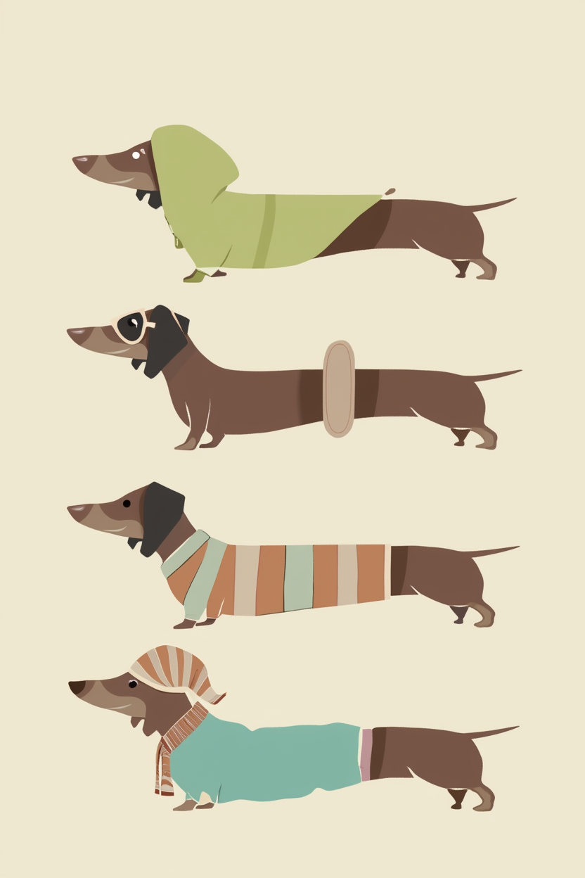 Set of 4 Illustrated Dog Prints – Paws & Whimsical Wall Art - Hakyarts