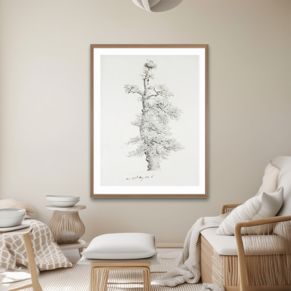 Oak Tree with Stork’s Nest – Caspar David Friedrich (1869) | Romantic Landscape Art Print