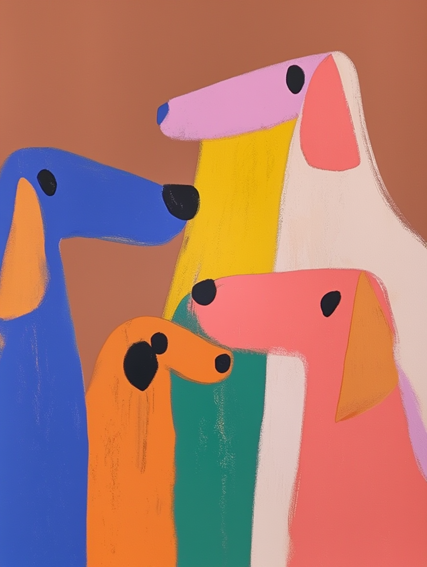 Set of 4 Abstract Dog Illustrative Art Prints – Modern & Whimsical Wall Decor - Hakyarts