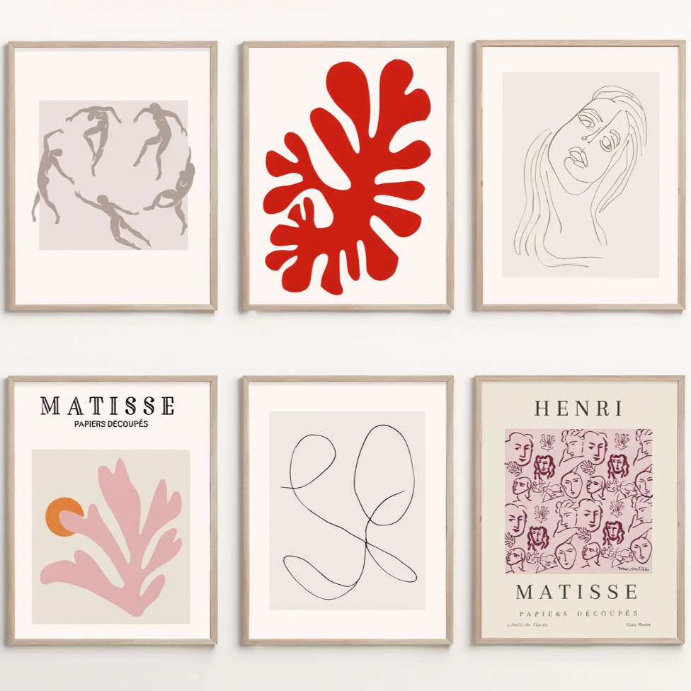 Matisse-Inspired Wall Art Set — 6 Minimalist Prints in Beige and Muted Colour Palette for Home Decor