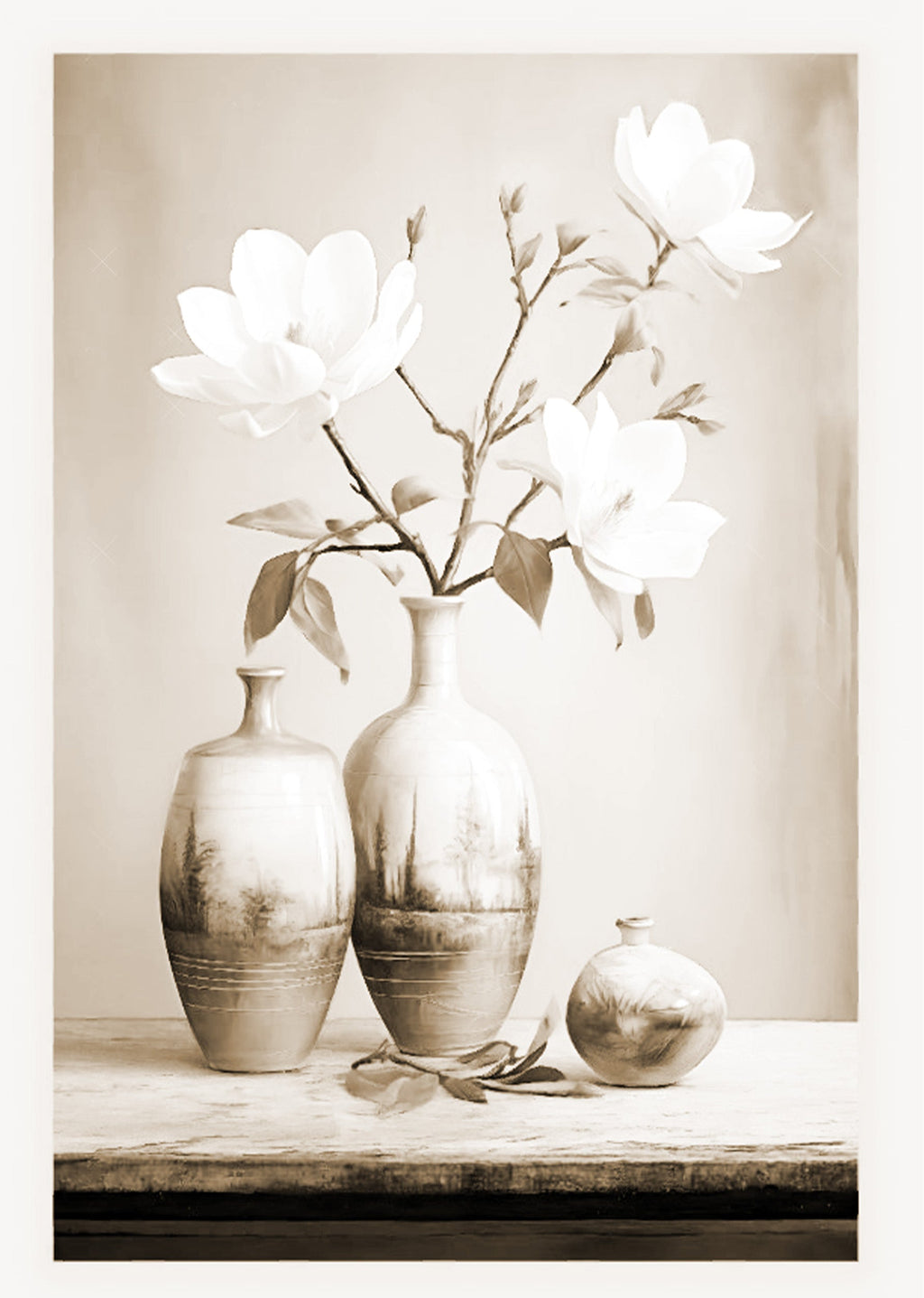 Set of 2 Three Elegant Black Women Portrait & White Flowers in a Vase Prints | Modern Wall Art Set