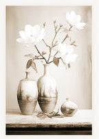 Set of 2 Three Elegant Black Women Portrait & White Flowers in a Vase Prints | Modern Wall Art Set