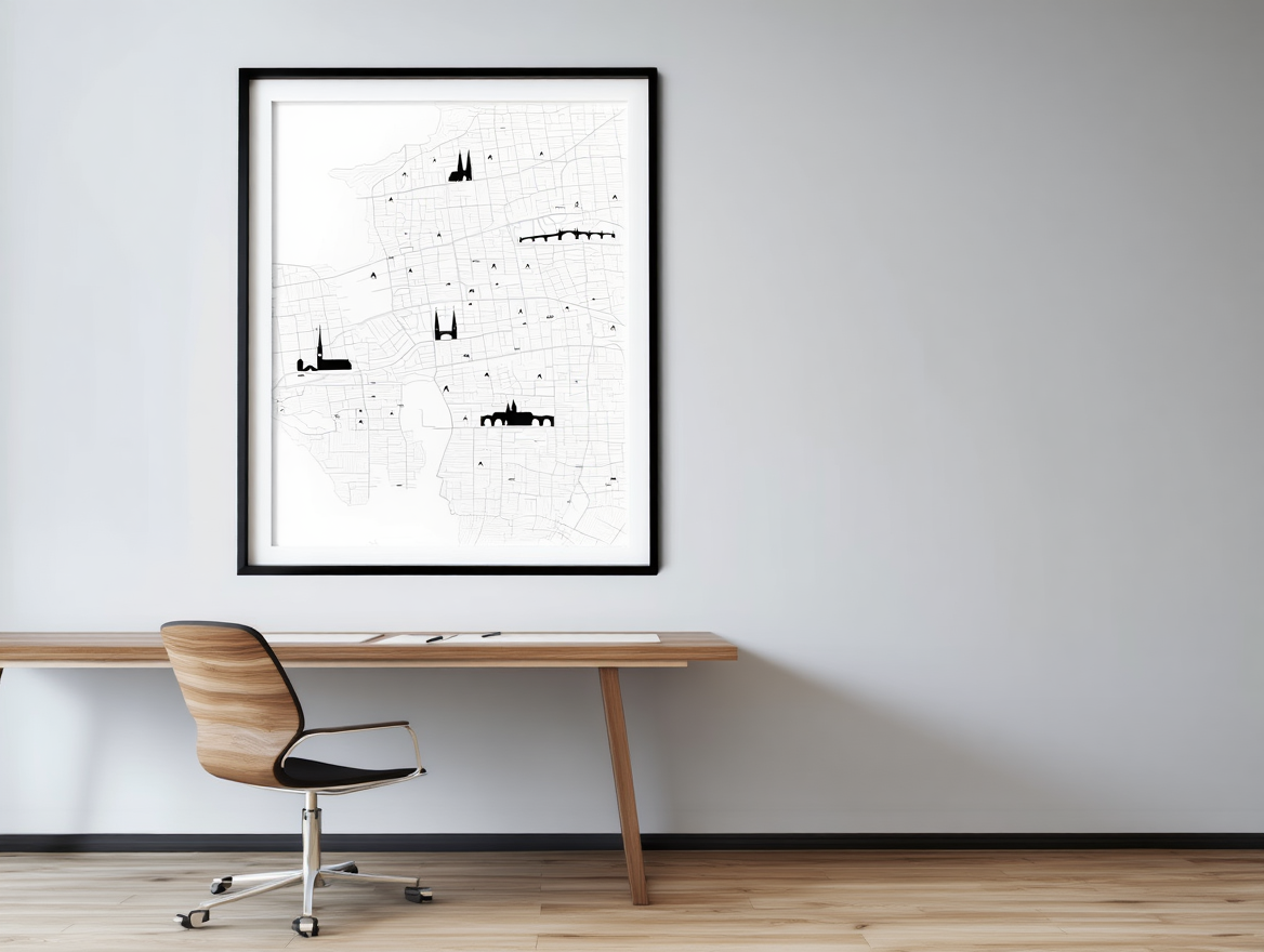 Prague City Map Poster – Minimalist Black & White Urban Wall Art Print