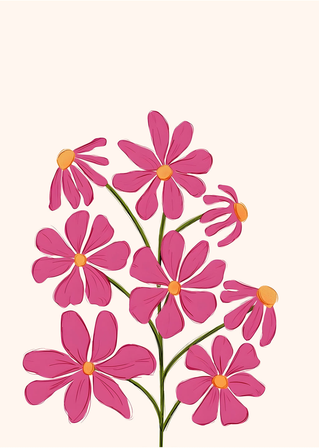 Vintage Pink Floral Illustration Print