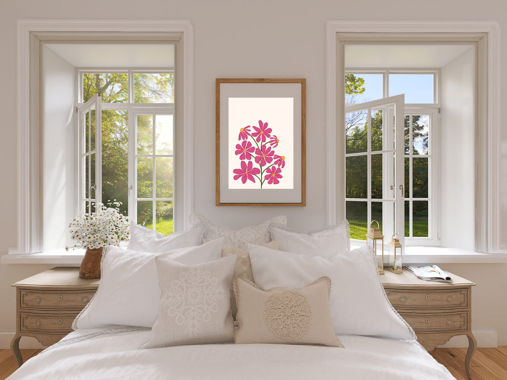 Vintage Pink Floral Illustration Print