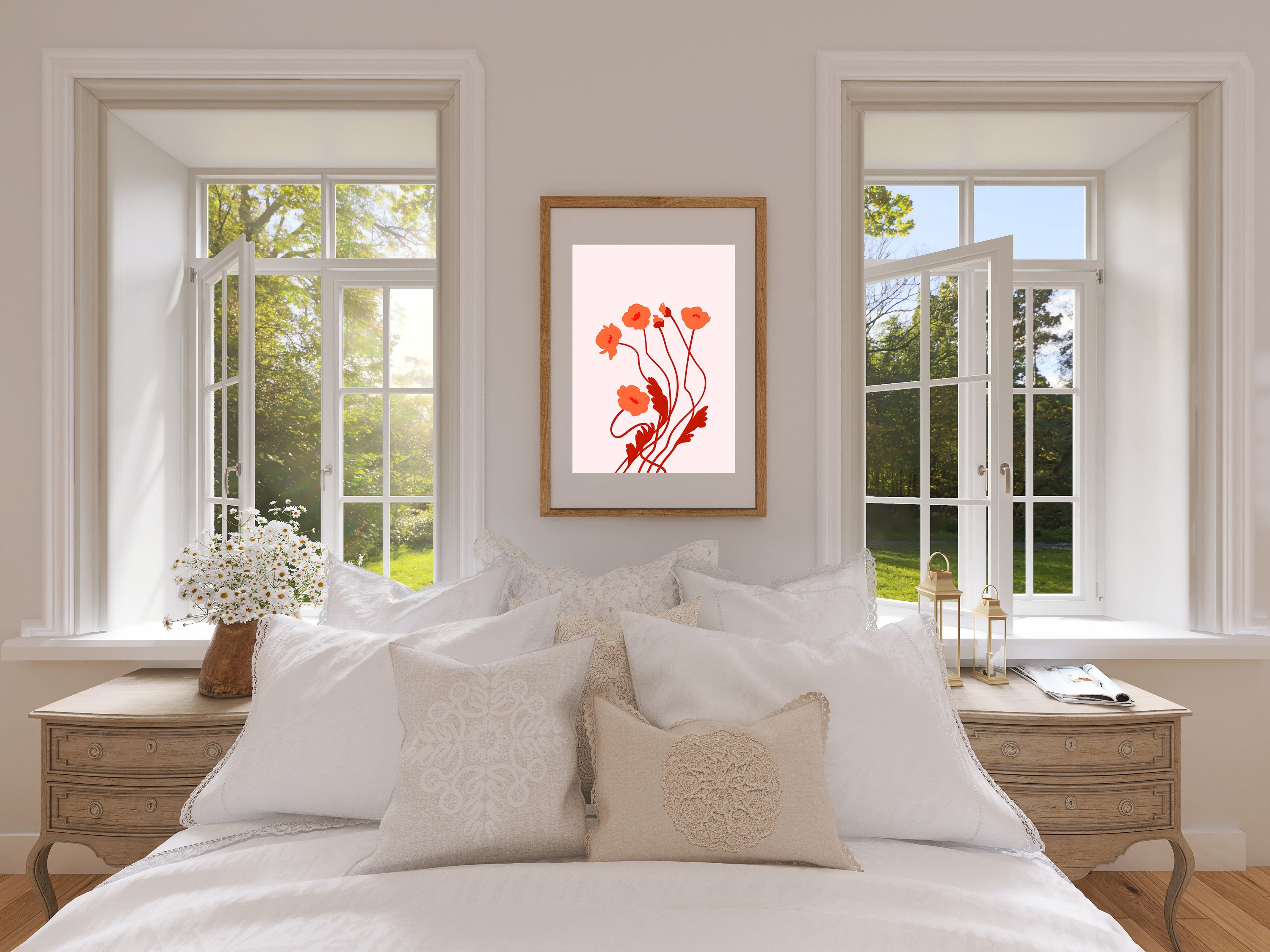 Burnt Orange Flower Stem Poster – Minimalist Botanical Wall Art Print