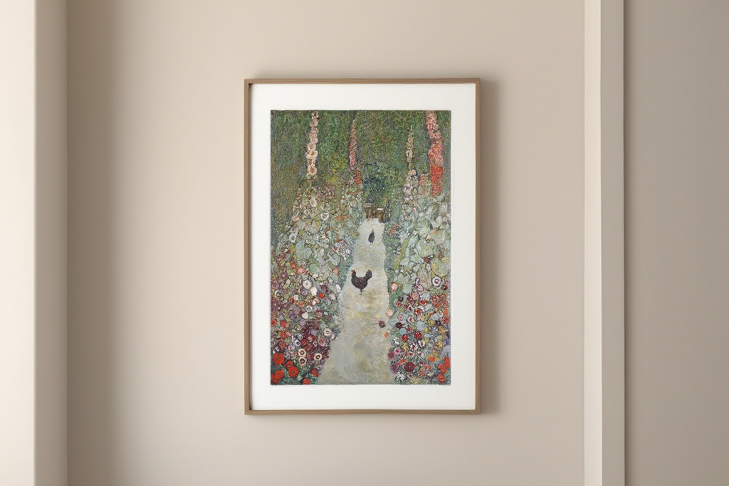 Garden with Roosters by Gustav Klimt – Art Nouveau Landscape Art Print