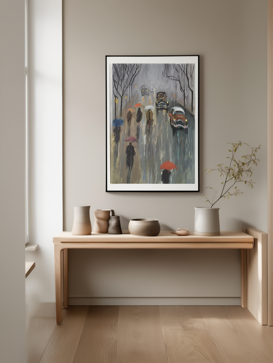 City Streets in the Rain – Moody Contemporary Wall Art Poster