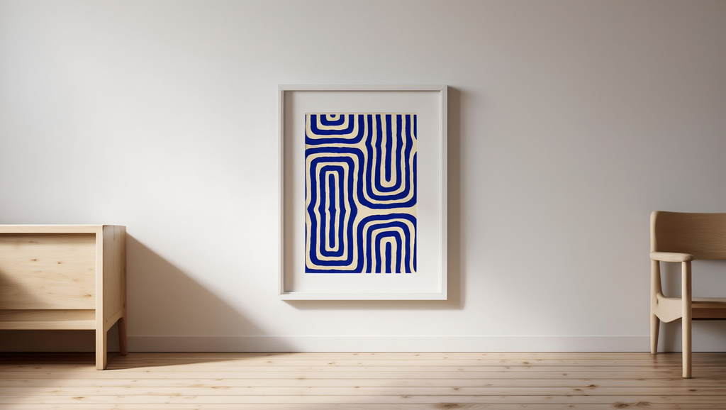 Geometric Maze Bold Blue Abstract Art Poster