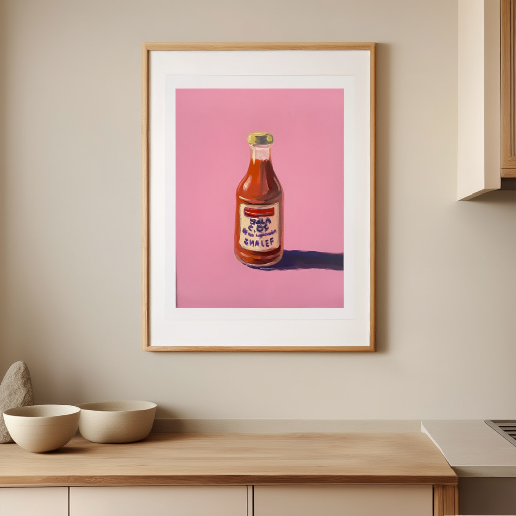 Tomato Juice Bottle – Minimalist Kitchen Still Life Art Print