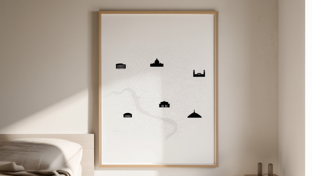 Rome City Map Poster – Black and White Minimalist Wall Art Print