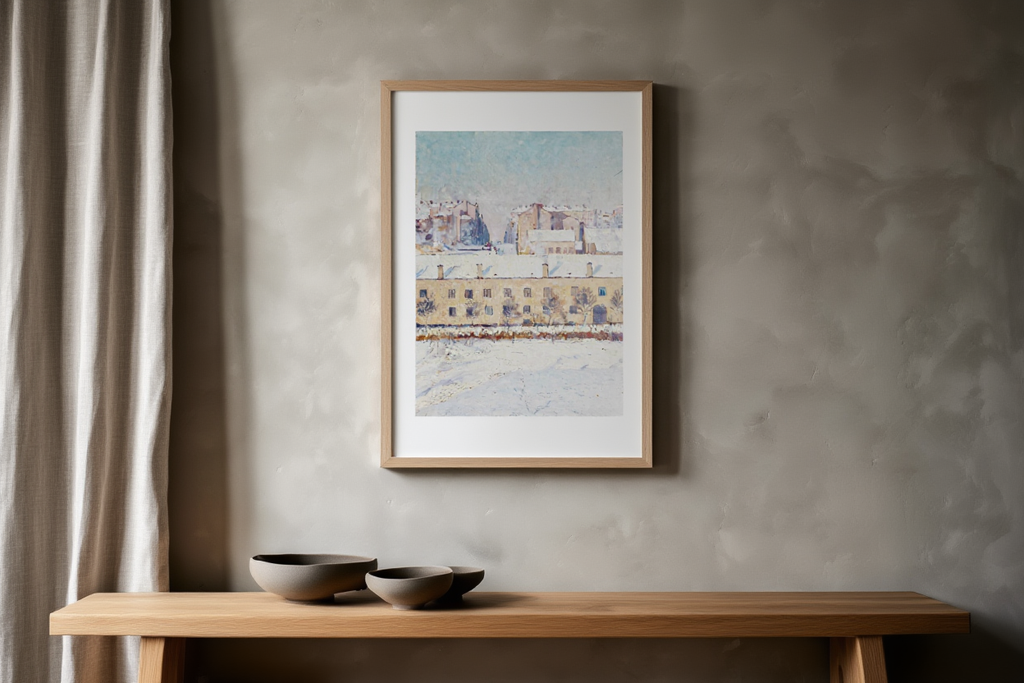 A Winter Scene, Motif from Southern Stockholm (1896) by Axel Lindman – Vintage Swedish Winter Landscape Art Print