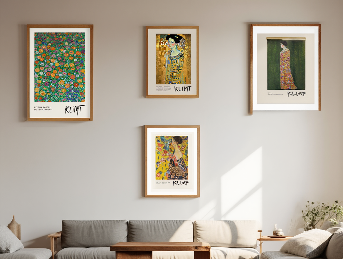 Gustav Klimt – 4 Elegant Golden Wall Art Prints | Classic Gallery Wall Décor for Living Room, Bedroom & Office