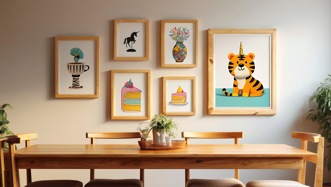 Abstract Cake Stand Mix – Dining Room Set of 5 Modern Prints