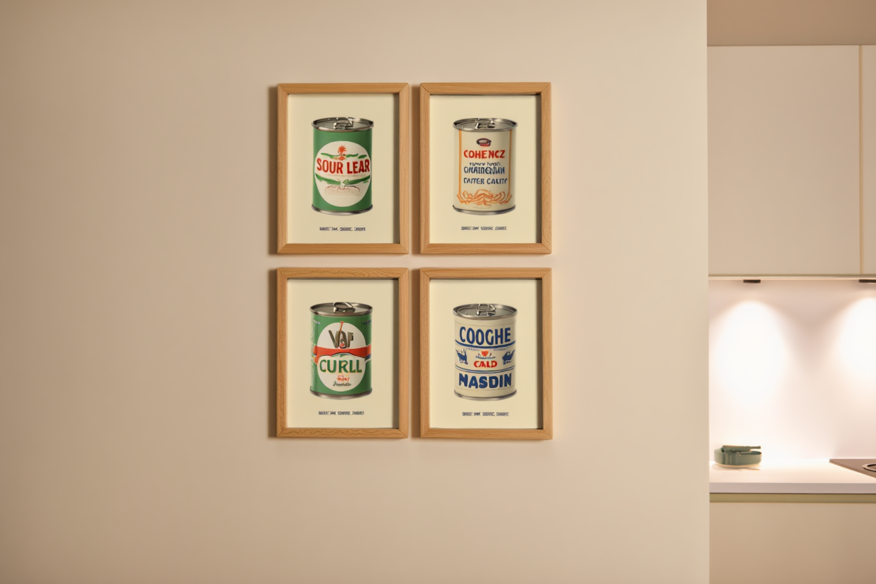 4 Retro Canned Food Posters – Vintage Kitchen Wall Art Prints