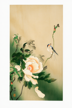 Swallow with Peony – Ohara Koson Poster | Japanese Nature Art Print - Hakyarts