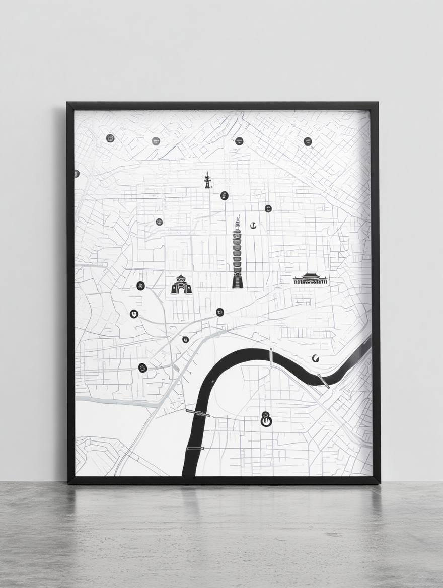 Taipei City Map Poster – Black and White Minimalist Wall Art Print