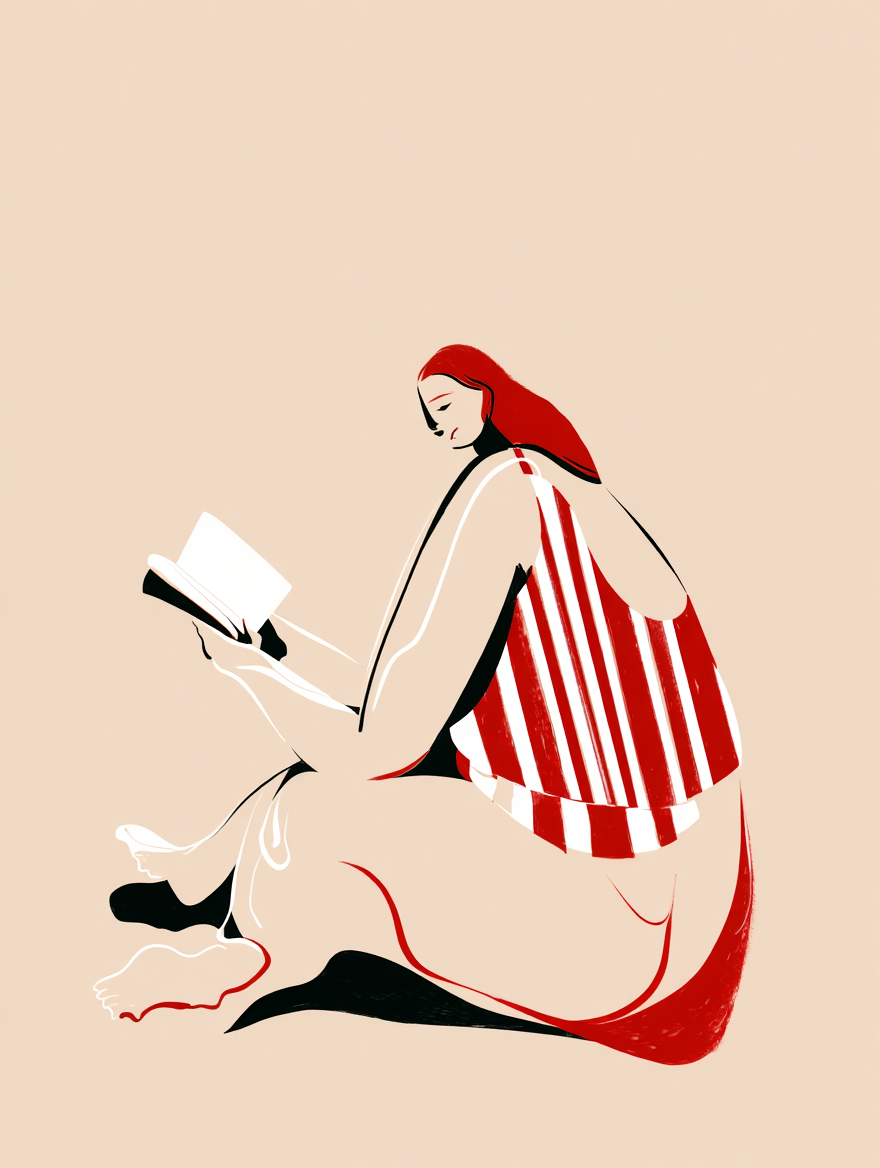 Woman Sitting Reading – Striped Print
