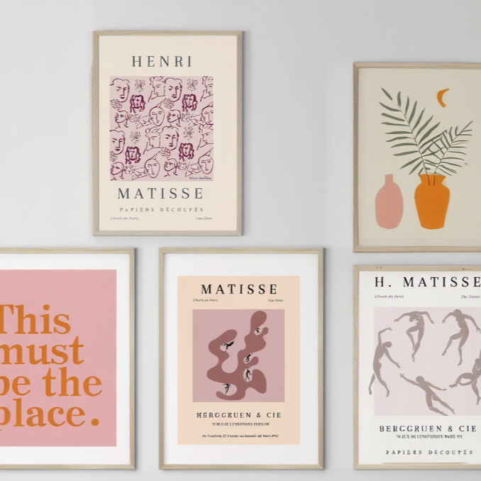 Matisse-Inspired Boho Wall Art Set — 5 Minimalist Abstract Prints in Pink Tones, Aesthetic Posters for Living Room or Bedroom Decor