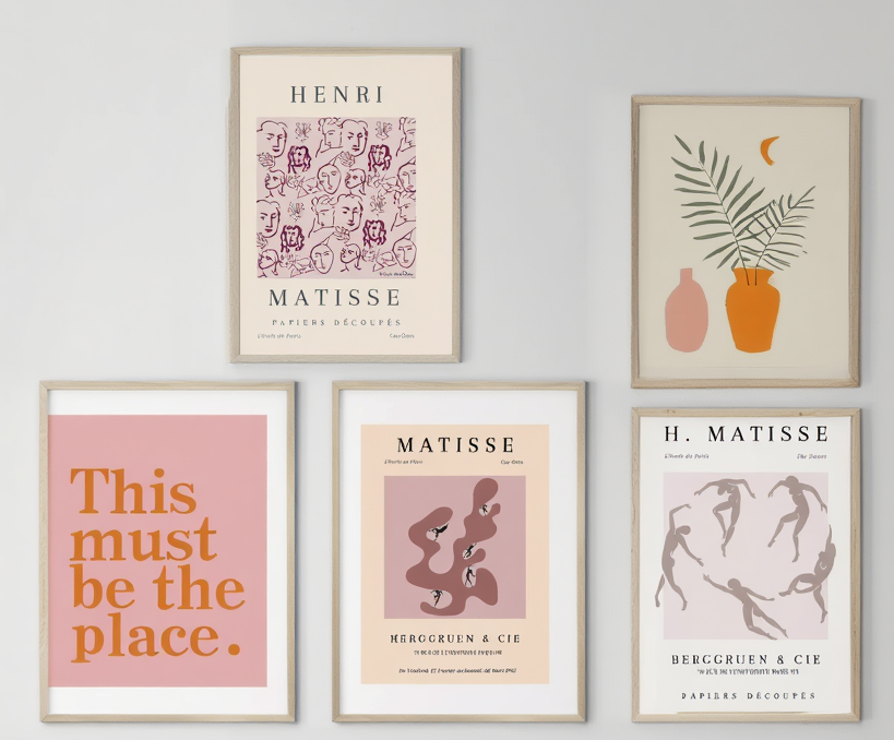 Matisse-Inspired Boho Wall Art Set — 5 Minimalist Abstract Prints in Pink Tones, Aesthetic Posters for Living Room or Bedroom Decor