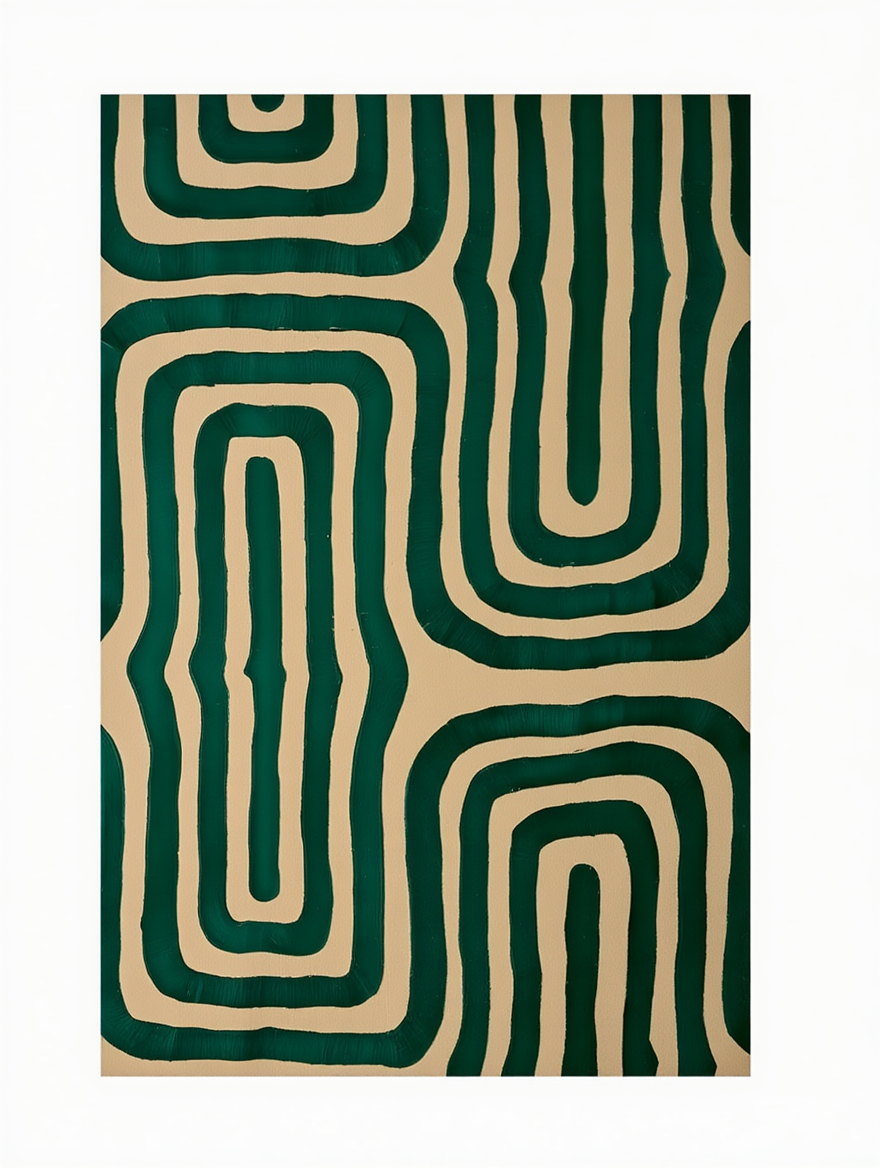 Geometric Maze Bold Green Abstract Art Poster