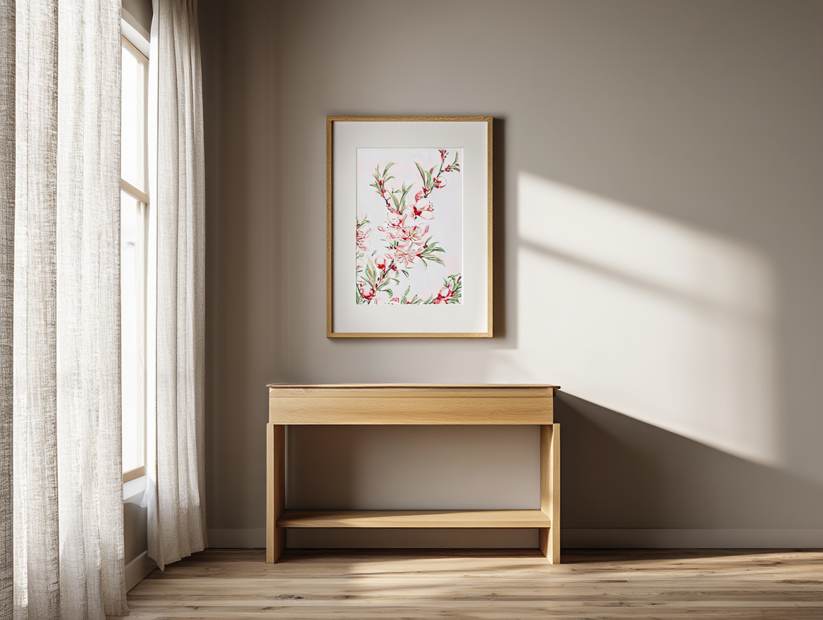 Megata Morikaga – Peach Tree Branches with Leaves and Blossoms | Art Print