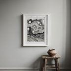 Starry Night – Vincent van Gogh Black & White Poster | Post-Impressionist Night Sky Art Print