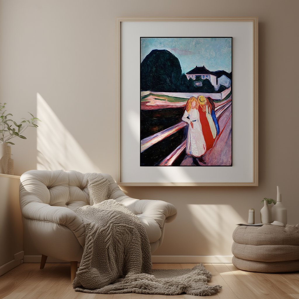 Four Girls on the Bridge by Edvard Munch – Expressionist Art Print