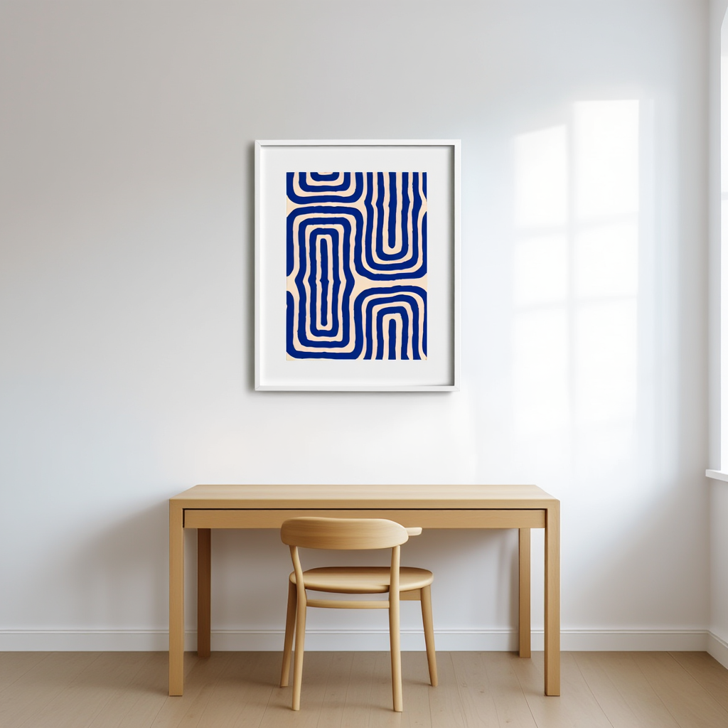 Geometric Maze Bold Blue Abstract Art Poster