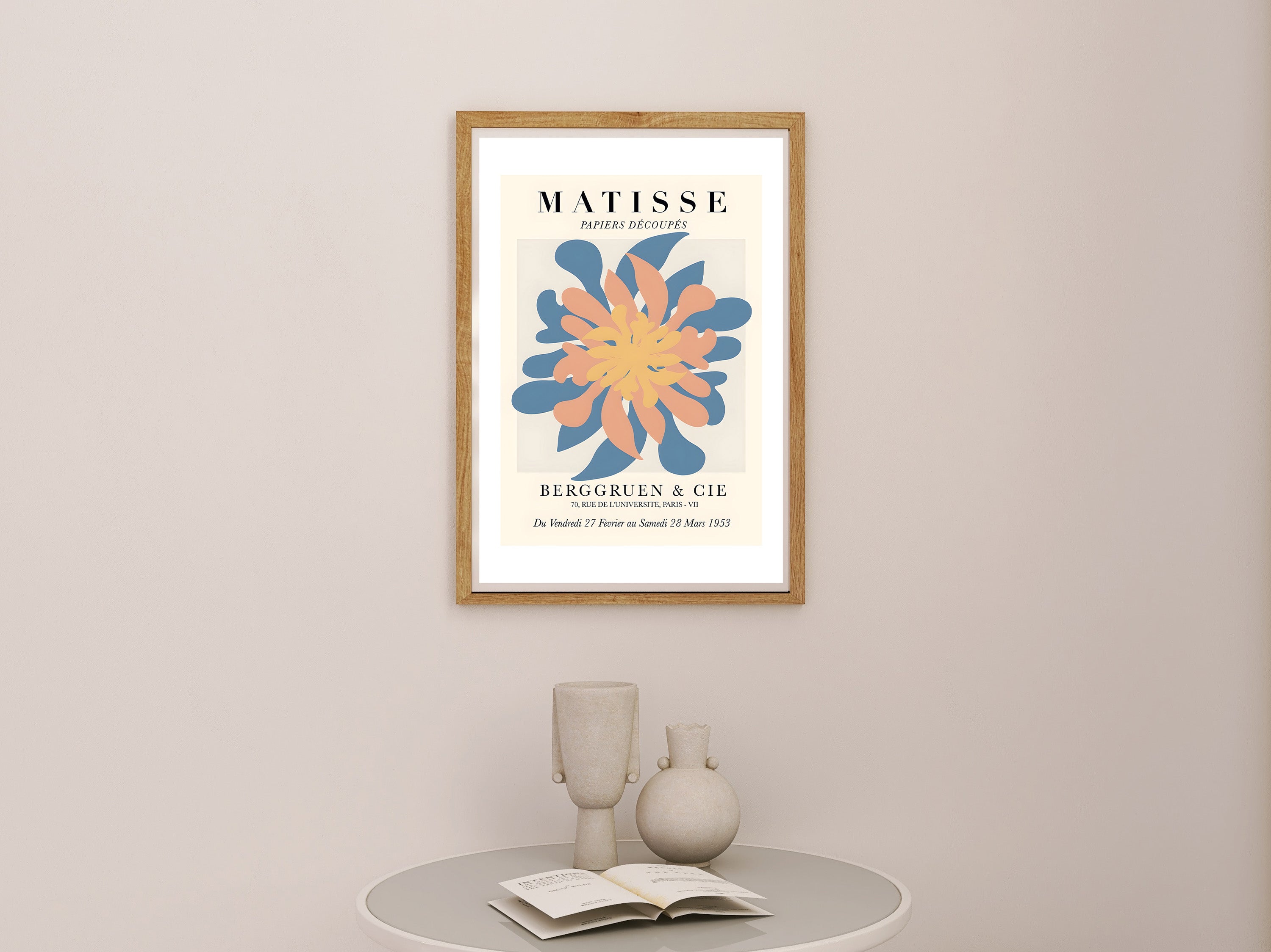 Bold orange flower print inspired by Matisse for living room