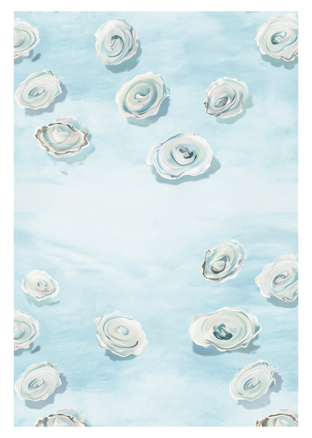 Serene Pastel Ocean Poster Featuring Hand-Painted Open Oysters