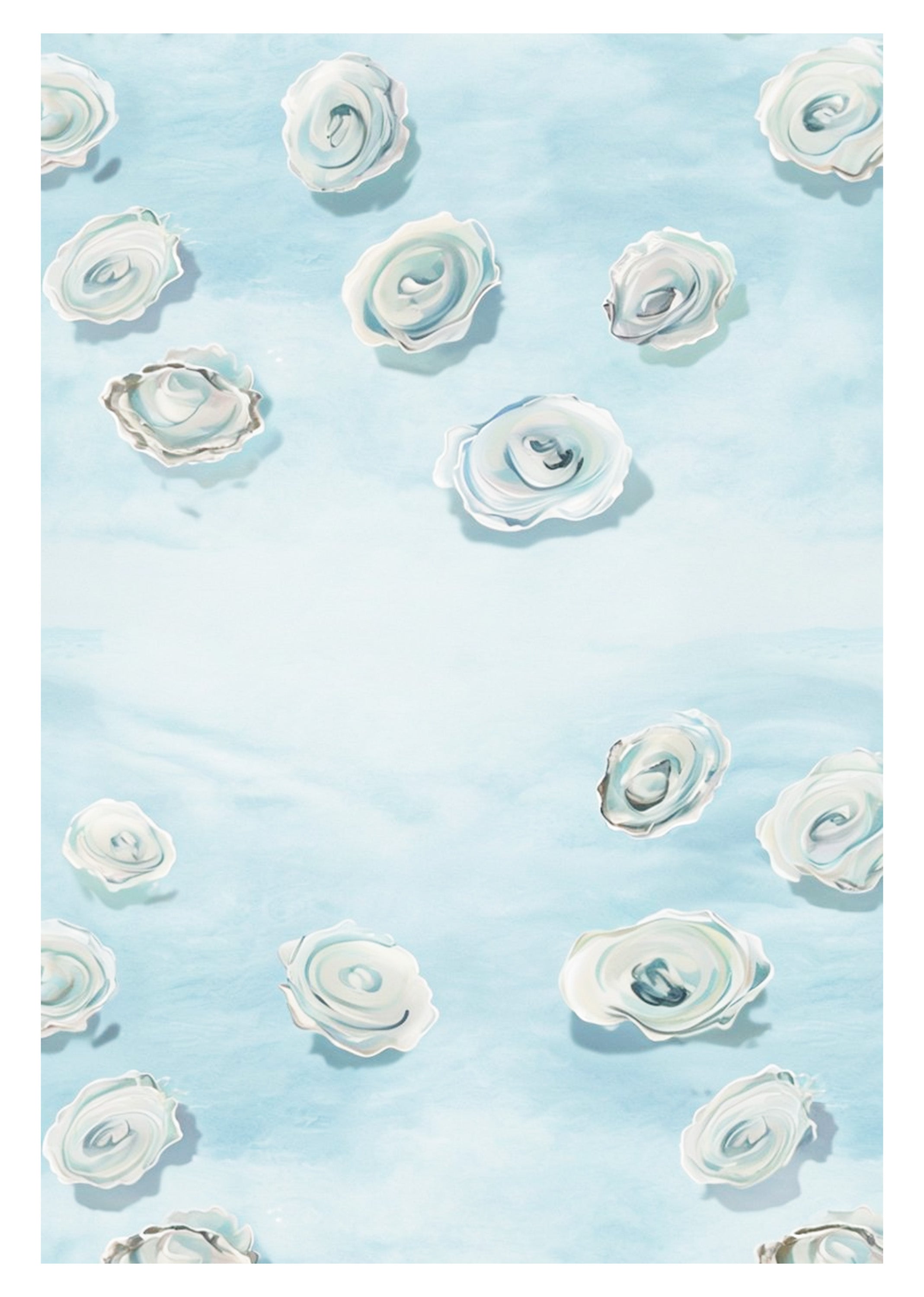 Serene Pastel Ocean Poster Featuring Hand-Painted Open Oysters