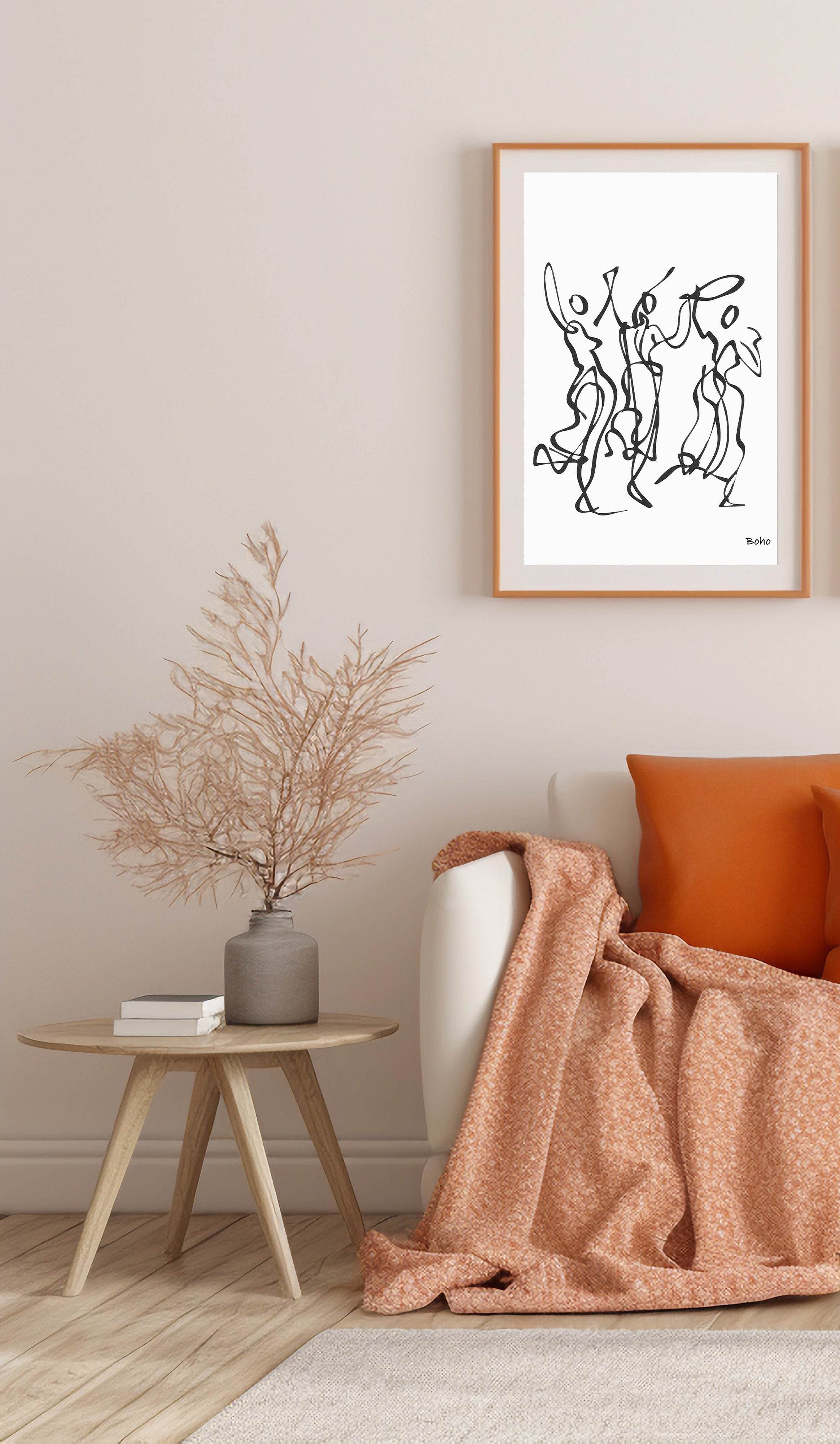 Dancing Abstract Lines Boho Poster - Hakyarts