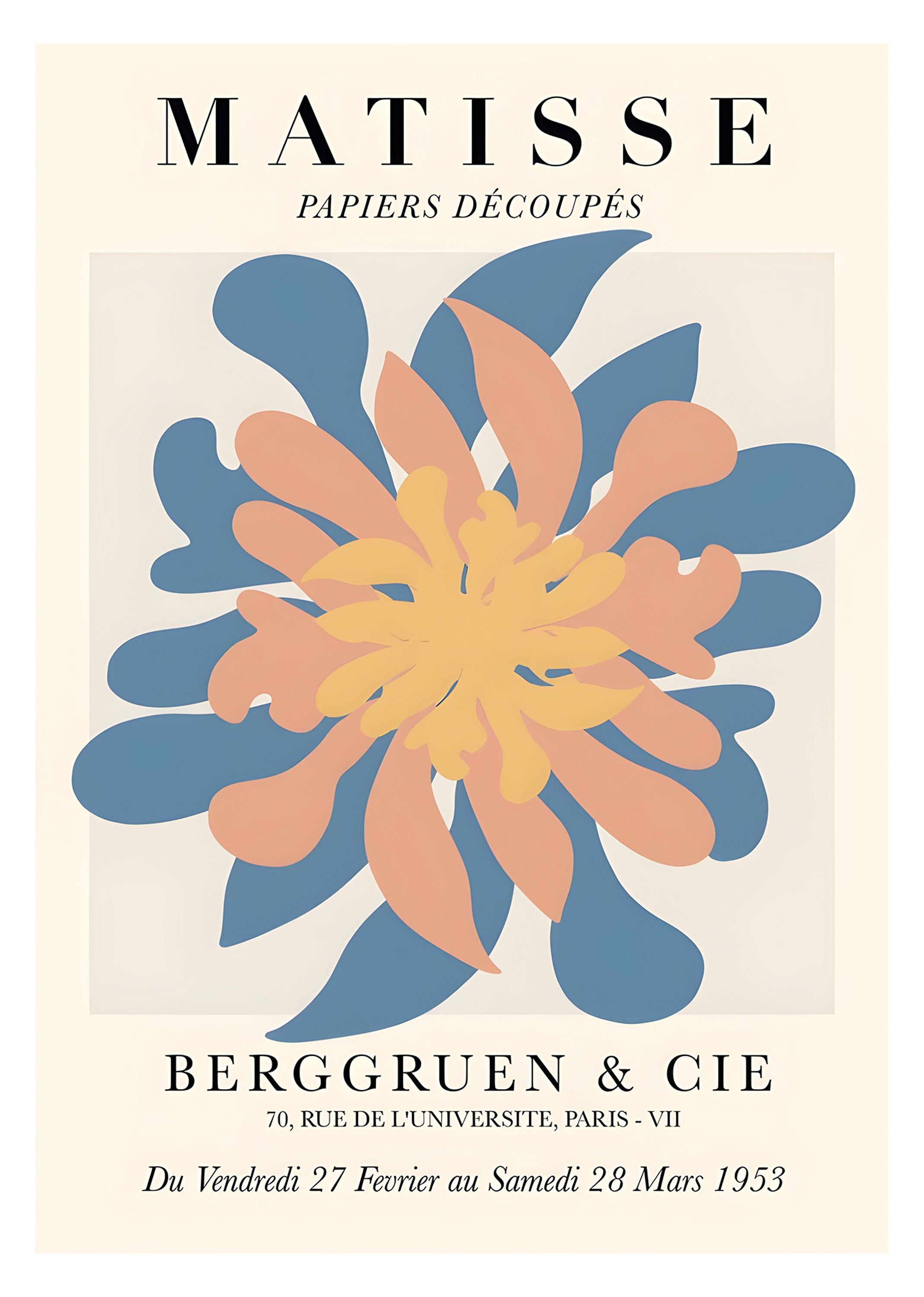 Matisse style orange floral art poster modern wall decor