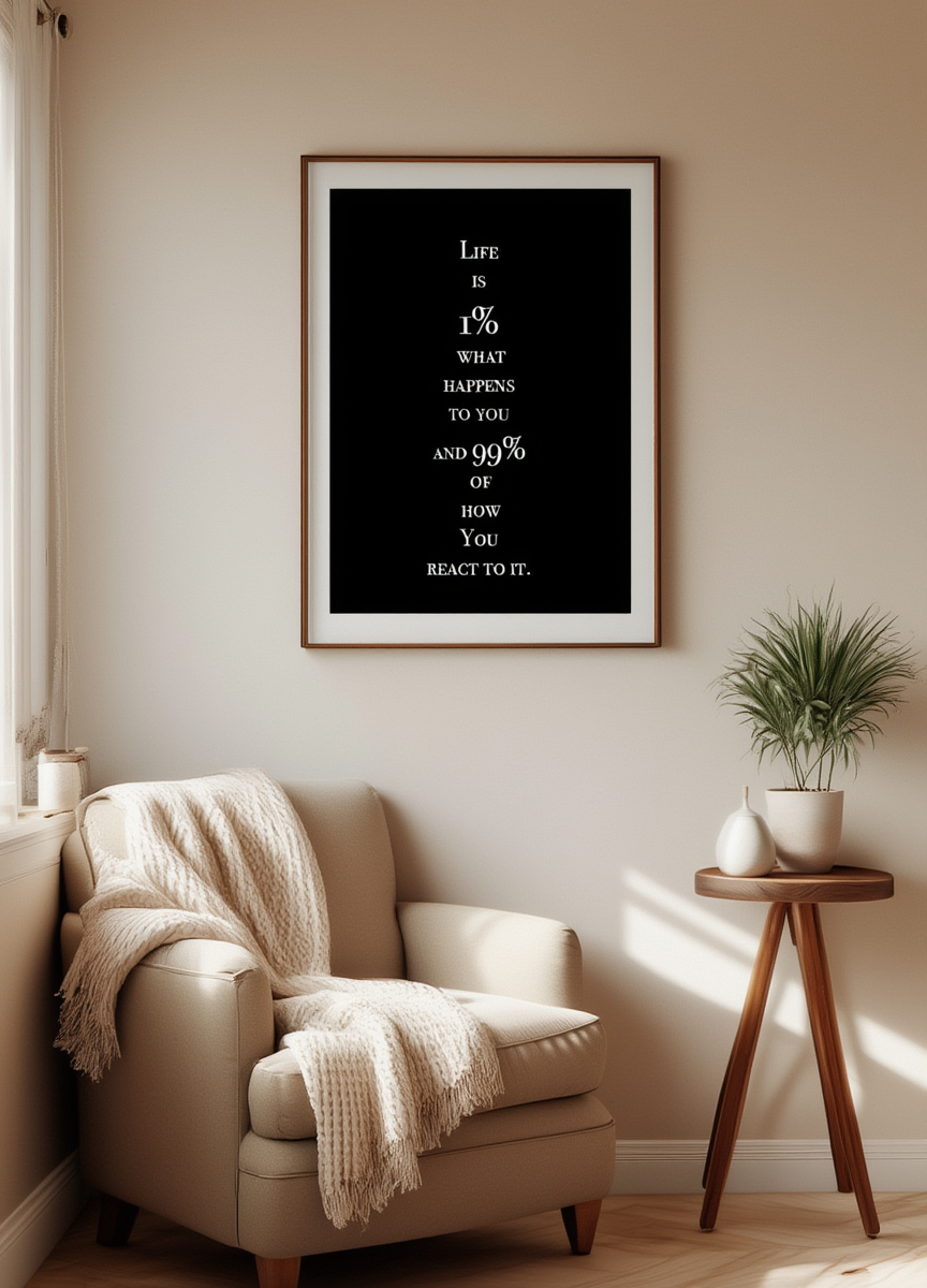 Livet er 1 % hvad der sker med dig og 99 % af hvordan du reagerer på det Plakat