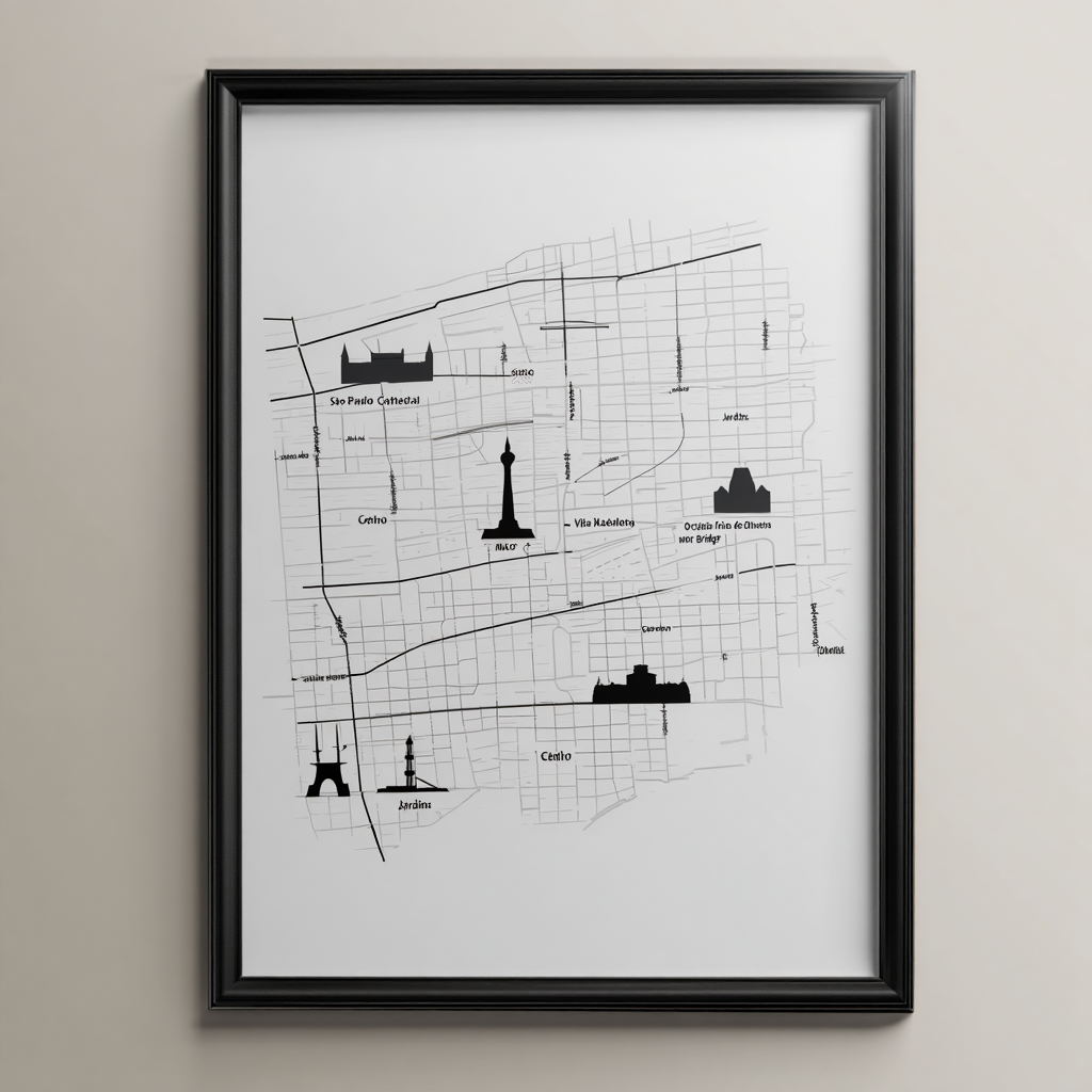 São Paulo City Map Poster – Minimalist Black & White Urban Wall Art Print