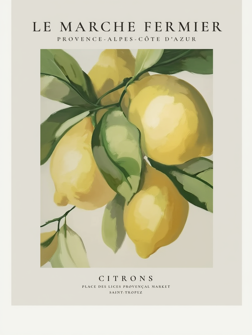 Set of 3 Le Marché Fermier Citrus, Contemplation & Vilhelm Lundstrøm Still Life – Minimalist Food, Figurative & Vintage Art Prints