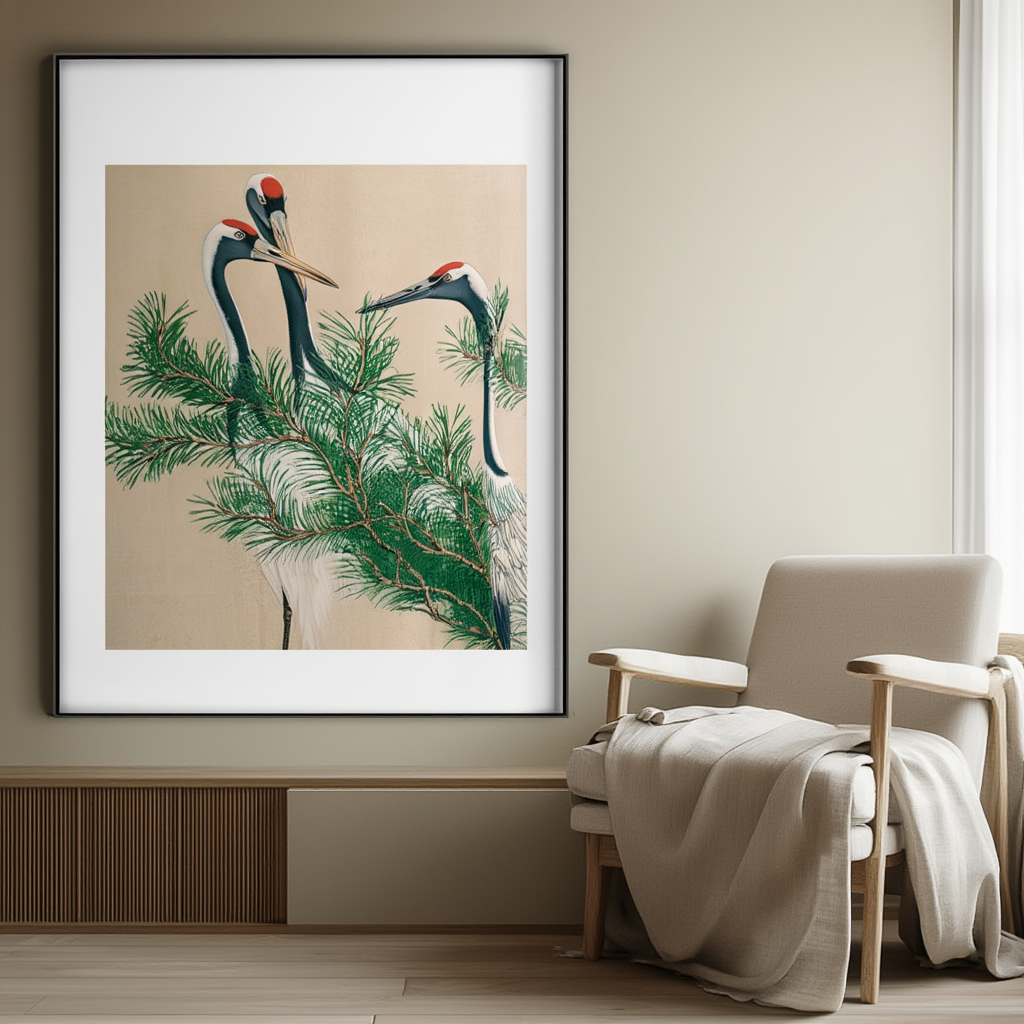 Cranes from Momoyogusa by Kamisaka Sekka – Japanese Bird Art Print