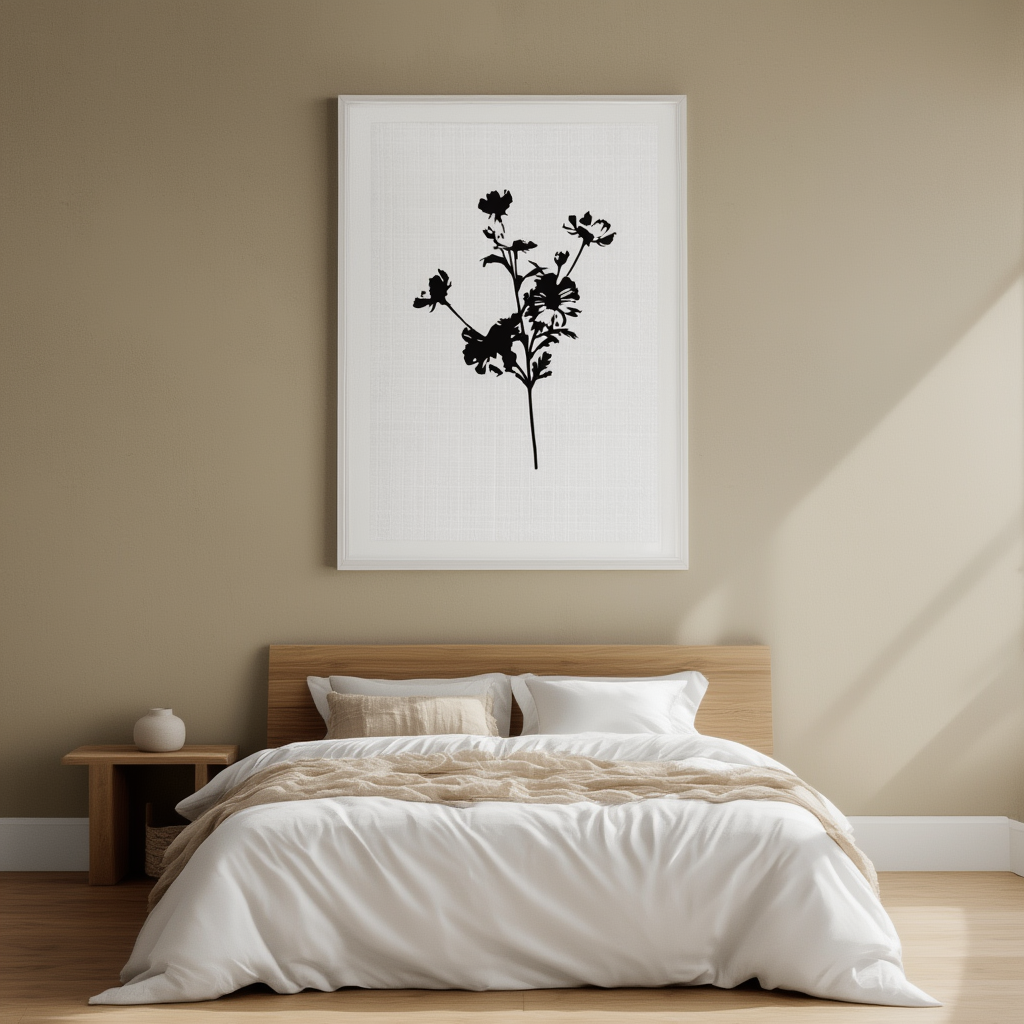 Black and White Pressed Flower No1 - Minimal Botanical Art Print