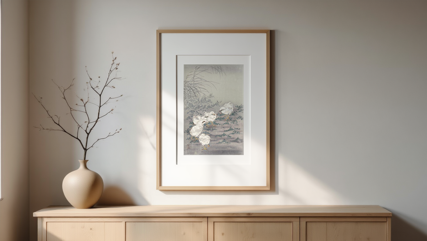 Ohara Koson – Five Chicks | Japanese Nature Art Print | Minimalist Animal Wall Art