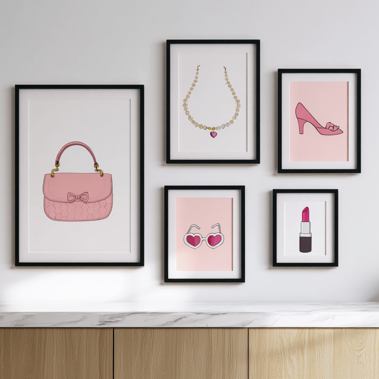 Preppy Coquette Wall Art – Bedroom Collection Set of 5