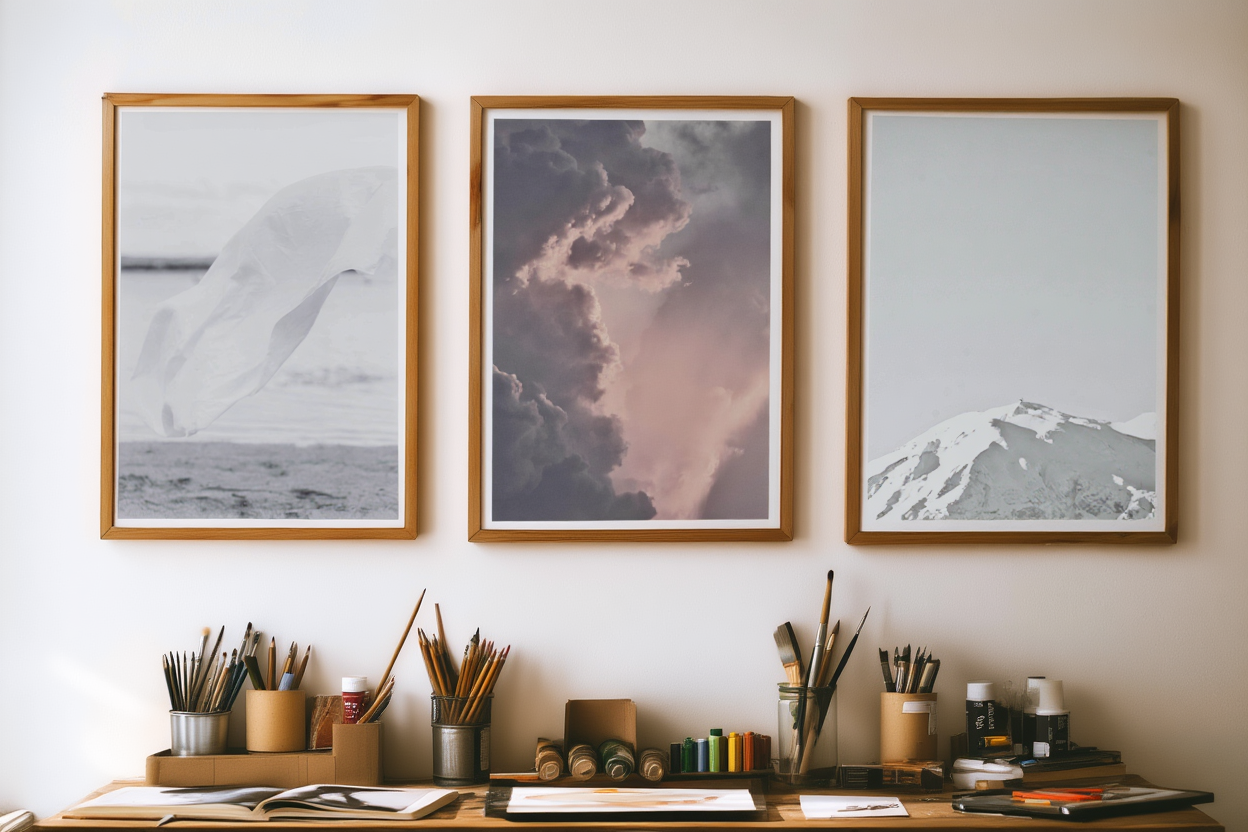 Monochrome Skies: 3 Black & White Cloud Prints Set